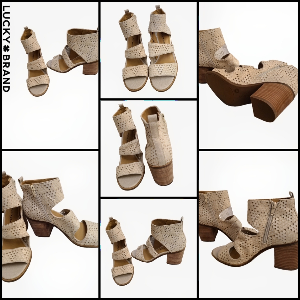 LUCKY BRAND KABOTT PERFORATED BLOCK ANKLE HEELS - Picture 2 of 8